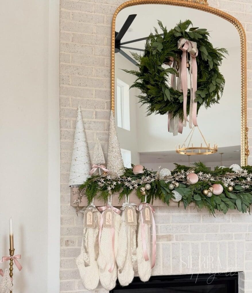 sierra honeycutt's pink christmas mantel